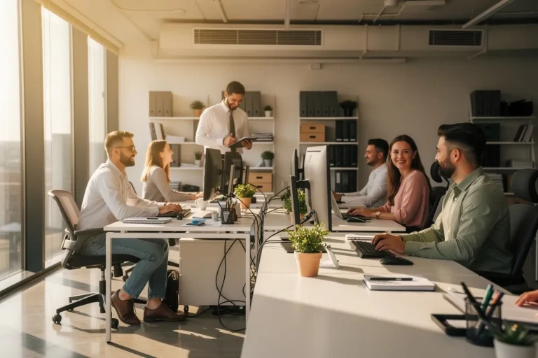 Rent och välorganiserat kontor med produktiva medarb