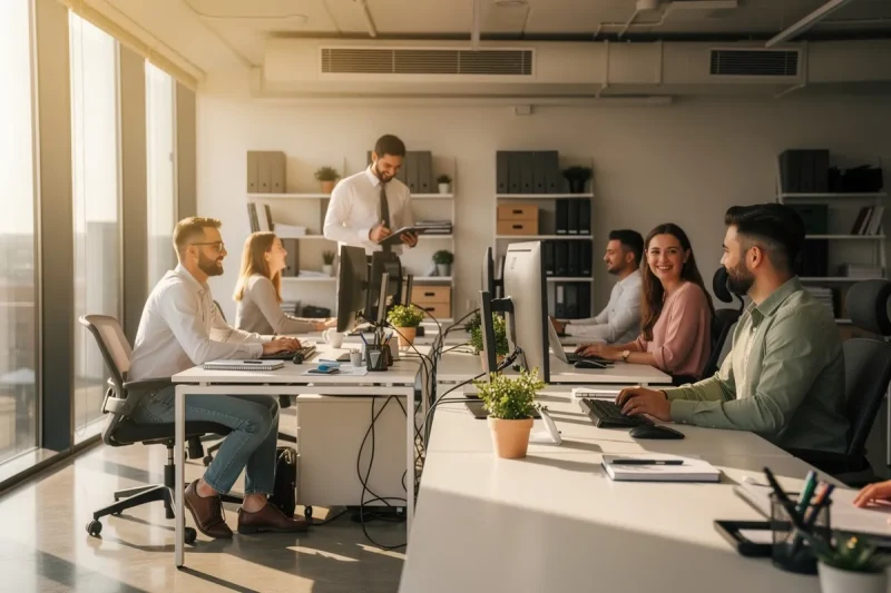 Rent och välorganiserat kontor med produktiva medarb